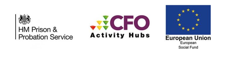 An image of the HMPPS logo, the CFO activity hubs logo and the ESF logo