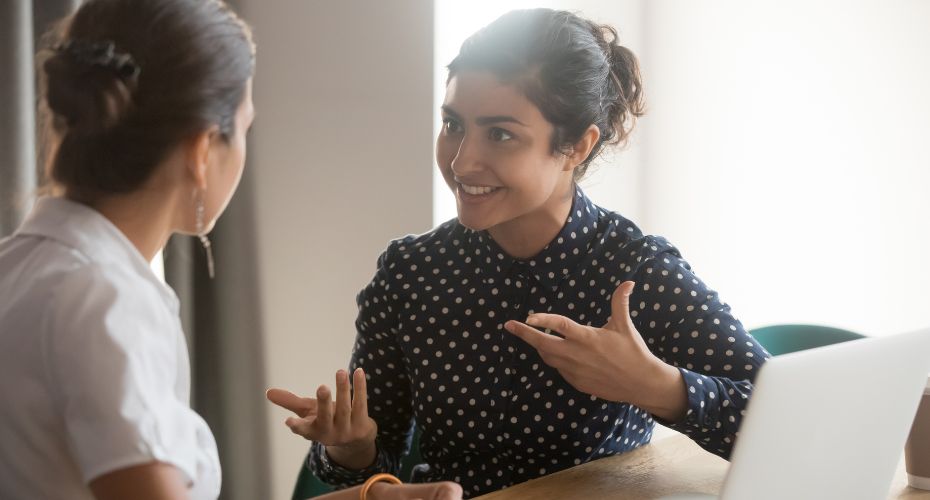 Two people chatting