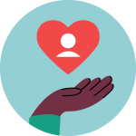 Hand holding a floating heart illustrated icon