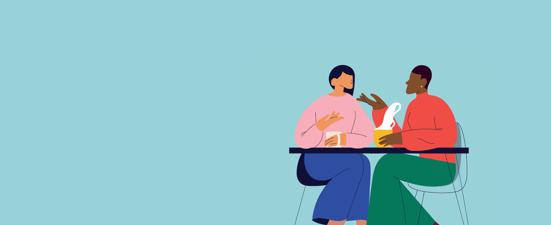 illustration of two people at a desk talking