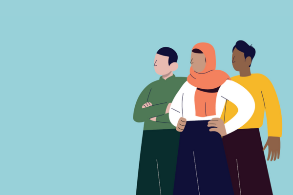 Graphic illustration of 3 people