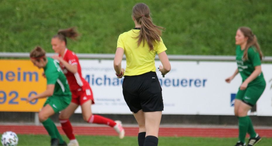 Women playing football on a pitch