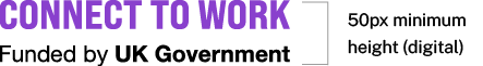 Connect to work funded by UK government logo with minimum sizing