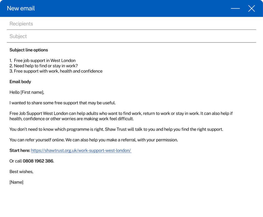 Free job support in West London referral email